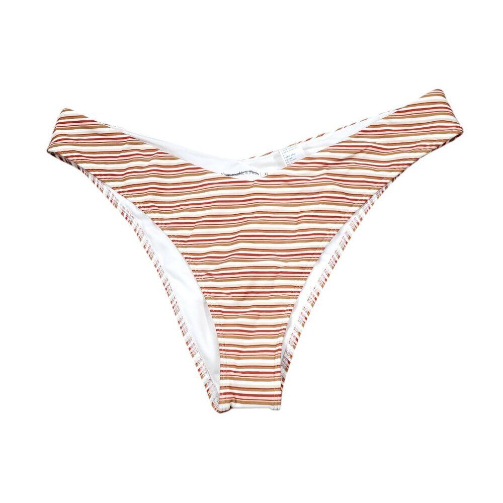 Abercrombie Cheeky Bikini Bottom Size XL High Leg Striped Print V Cut Red White